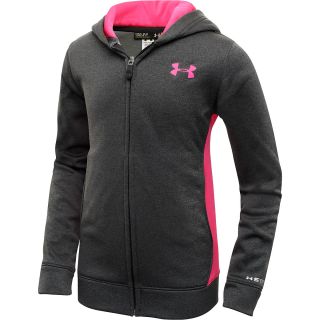 UNDER ARMOUR Girls Armour Fleece Full Zip Hoodie   Size: Medium, Carbon/pink