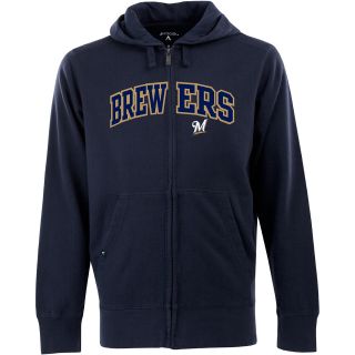 Antigua Mens Milwaukee Brewers Full Zip Hooded Applique Sweatshirt   Size: