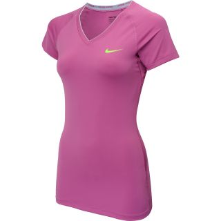 NIKE Womens Pro II V Neck Short Sleeve Top   Size: Xl, Club Pink/lime
