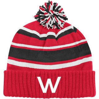 adidas Mens Wisconsin Badgers Pom Cuffed Knit Hat, Red