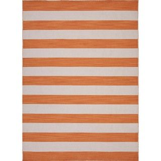 Flat weave Stripe Red/vermillion Orange Wool Rug (8 X 10)