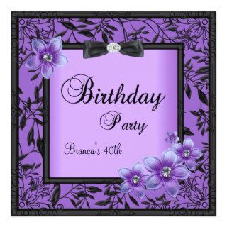 Womens 40th Birthday Party Purple Black Flower Personalized Invite