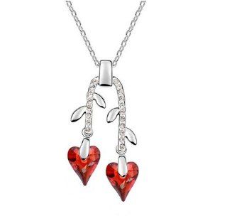 Charm Jewelry Swarovski Element Crystal 18k Gold Plated Siam Red heart shape Willow Leaf Elegant Fashion Necklace Z#2383 Zg504027: Jewelry