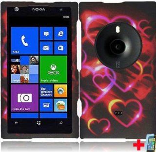 Nokia Lumia 1020 ELVIS COLORFUL RED ORANGE PINK HEARTS DESIGN RUBBERIZED HARD PLASTIC 2 PIECE SNAP ON MOBILE PHONE CASE + SCREEN PROTECTOR, FROM [TRIPLE8ACCESSORIES]: Cell Phones & Accessories