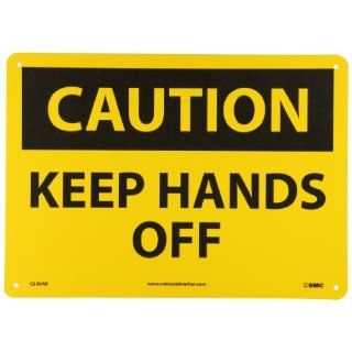NMC C538AB OSHA Sign, Legend "CAUTION   KEEP HANDS OFF", 14" Length x 10" Height, Aluminum, Black on Yellow: Industrial Warning Signs: Industrial & Scientific