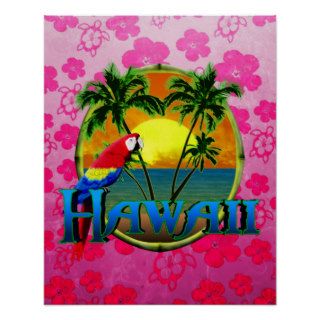 Hawaii Sunset Pink Honu Poster