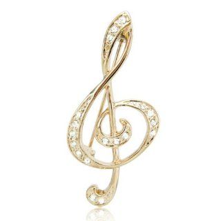 FM42 Sparkling Crystal G Clef Musical Note Brooch Pin (Silver Tone): Brooches And Pins: Jewelry