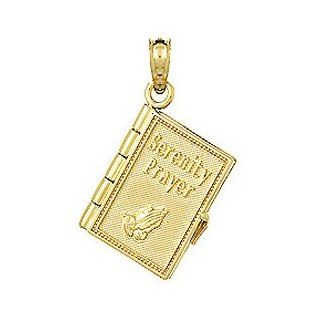 14k Gold Religious Necklace Charm Pendant, 3d Serenity Prayer Book With Moveable: Million Charms: Jewelry