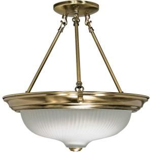 Glomar 3 Light Antique Brass 15 in. Semi Flush with Frosted Swirl Glass HD 242