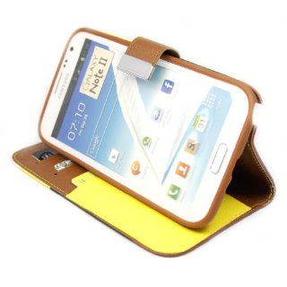 Colorful Wallet Stand Leather Flip with Credit Card Holder Case Cover for Samsung Galaxy Note 2 II N7100 Yellow & Black & Red + 1 gift: Cell Phones & Accessories