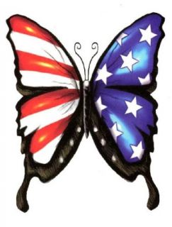 USA American Flag Freedom Butterfly Temporary Body Art Tattoos Large 6" x 4.5": Clothing