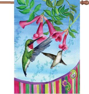 Premier Kites 52083 House Illuminated Flag, Hummingbirds with Paisley, 28 by 40 Inch : Outdoor Flags : Patio, Lawn & Garden