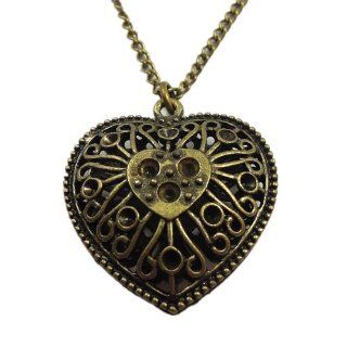 FP036 Vintage Style Bronze Tone Heart Pendant Necklace: Jewelry