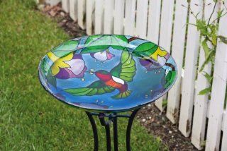 17.7" Vibrant Hummingbird and Purple Floral Stained Glass Bird Bath Bowl : Birdbaths : Patio, Lawn & Garden