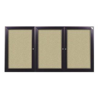 Outdoor/ Indoor Enclosed Vinyl Tackboard w/ Three Doors and Dark Bronze Aluminum Frame (6' W x 3' H)  