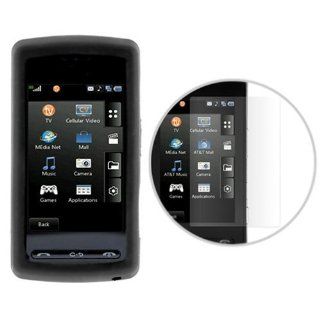 Black Flexible Soft Silicone Skin Case + Clear Reusable LCD Screen Protector for ATT LG Vu CU920 Cell Phone: Electronics