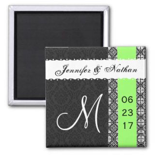 Black White Lime Green Damask Lace Wedding Magnet