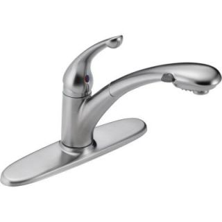 Delta Signature Single Handle Pull Out Sprayer Kitchen Faucet in Arctic Stainless 470 AR DST