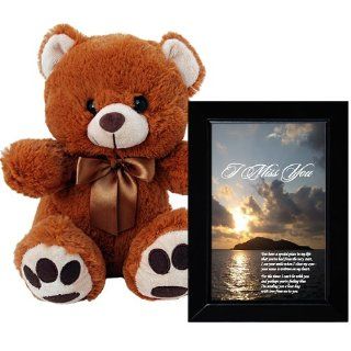 I Miss You Plush Teddy Bear and Love Poem Gift   Sentimental I Miss You Poem in 4x6 Inch Black Picture Frame Toys & Games