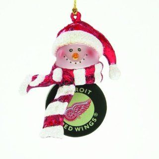Pack of 4 NHL Detroit Red Wings Hockey Puck Striped Snowman Christmas Ornaments  