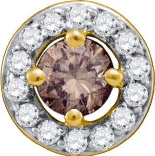 10K Yellow Gold 0.49CT Brown & White Round Cut Diamond Circle Pendant: Jewelry