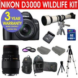 19 Piece Super Zoom Kit with Nikon D3000 10.2 MP Digital SLR Camera with 18 55mm f/3.5 5.6G AF S DX VR Nikkor Zoom Lens + Sigma 70 300mm Telephoto Zoom Lens + Rokinon 650 1300mm Lens with 2X Converter (=1300 2600mm) Zoom Lens + 8 GB Memory Card + Multi Coa