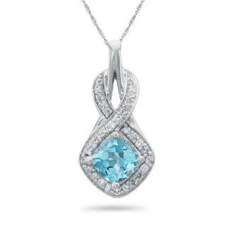 Sterling Silver, Blue Topaz and Diamond Pendant: Jewelry