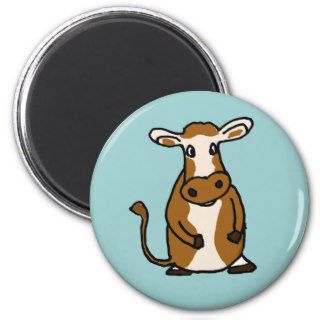 XX  Funny Brown and White Cow Cartoon Refrigerator Magnet