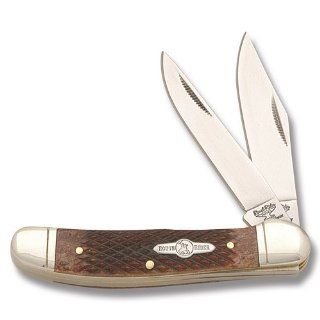 Rough Rider Knives 578 Gunstock Copperhead Knife with Checkered Brown "Gunstock" Bone Handles: Sports & Outdoors