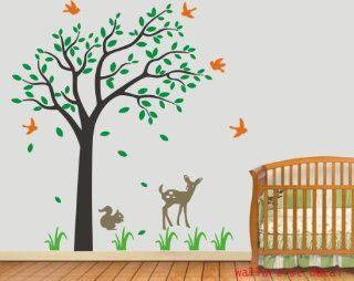 Cute Deer Squirrel Tree with Birds Leaf Grass Home House Art Decals Wall Sticker Vinyl Wall Decal Stickers Baby Livng Bed Room 562   Wall Decor Stickers  