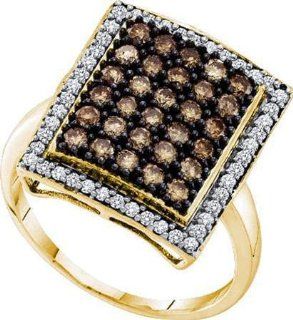 Ladies 10K Yellow Gold 1ct Brown Diamond Rectangular Engagement Wedding Bridal Set Ring: Jewelry
