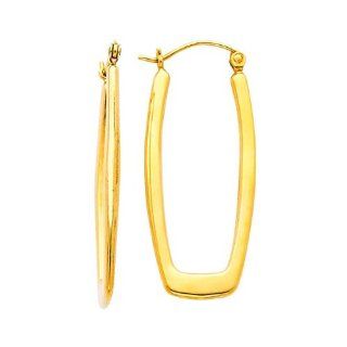 14K Yellow Gold 2.5mm Thickness Designer Flat Rectangular Earrings (0.6" x 1.4"): GoldenMine: Jewelry