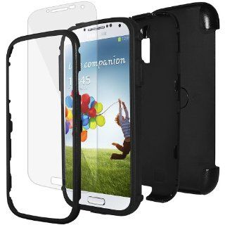 Amzer AMZ95667 Duo Shield Rugged Kickstand Holster Case Cover with Shatterproof Screen Protector for Samsung Galaxy S4 GT i9500   1 Pack   Retail Packaging   Black: Cell Phones & Accessories