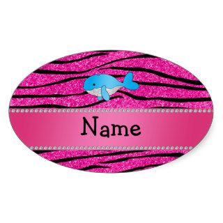 Personalized name whale pink zebra stripes stickers