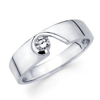 Womens Solitaire Diamond Wedding Ring 14k White Gold Band (1/7 Carat): Jewel Tie: Jewelry