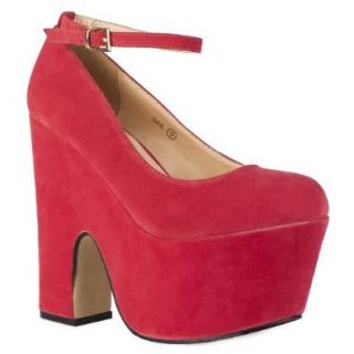 85S Womens Coral Red Faux Suede Ladies Cut Out Wedge Heel Platform Court Shoes Size 5 US: Shoes