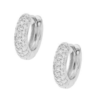 Sterling Silver Silver White Gold Crystals CZ Small Girls Hoop Huggie Earrings: Jewelry