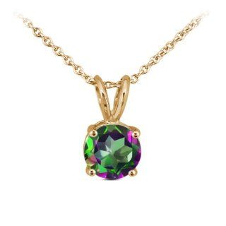 1.00 Ct Round Green Mystic Topaz 14K Yellow Gold Pendant With Chain: Jewelry