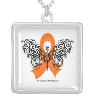 Leukemia Tribal Butterfly Ribbon Necklace