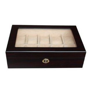 Men's Elegant 10 Piece Ebony Dark Wood Wooden Watch Display Case and Storage Organizer Box: Home & Kitchen