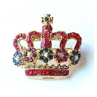 24k Gold Plated Swarovski Crystal Royal Crown Pin/Brooch: Jewelry