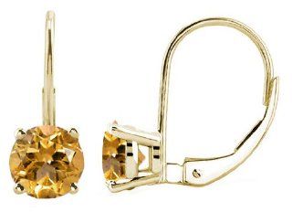 0.56Ct Round Citrine Leverback Earrings in 14k Yellow Gold: Stud Earrings: Jewelry
