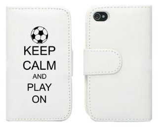 White Apple iPhone 5 5S 5LP572 Leather Wallet Case Cover Black Keep Calm and Play On Soccer: Cell Phones & Accessories