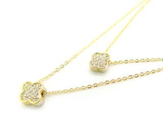 Designer Inspired Four Leaf GOLD COLOR Clover Two Layers Chain Necklace: Jewelry