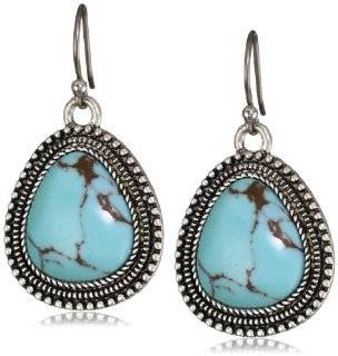  Lucky Brand Turquoise Set Stone Drop Earrings: Jewelry