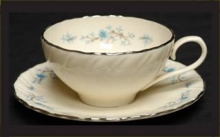 Lenox China Chanson Flat Cup & Saucer Set, Fine China Dinnerware   Blue Flowers,