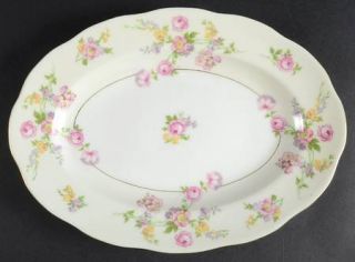 Baronet Sylvia 11 Oval Serving Platter, Fine China Dinnerware   Pink,Yellow,Pur