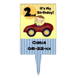Boy in Red Car 2nd Birthday Cake Topper