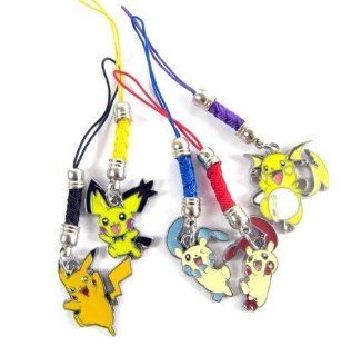 5 pcs Pokemon pikachu Charm cell phone strap #D: Childrens Costume Headwear And Hats: Clothing