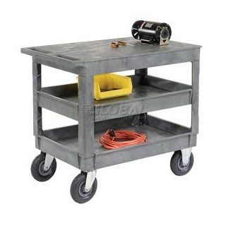 Plastic Flat Top Shelf Service & Utility Cart 2 Tray Shelves 8 Inch Caster : Office Products